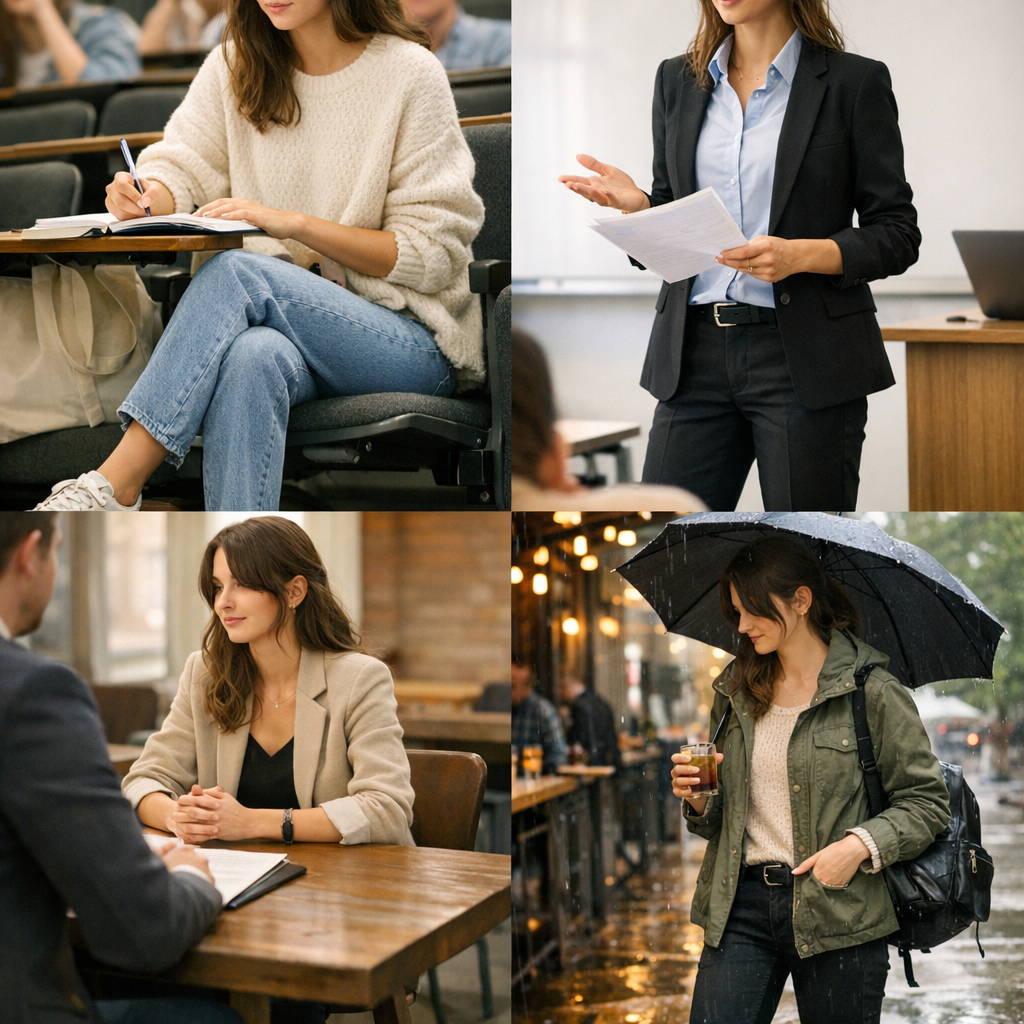 Composer des looks variés avec 10 pièces&nbsp;: cours, oral, entretien, soirée, météo