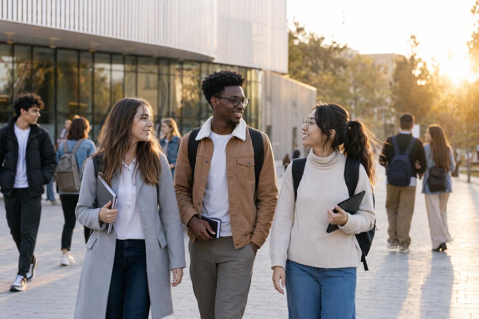 Étudiants sur un campus universitaire