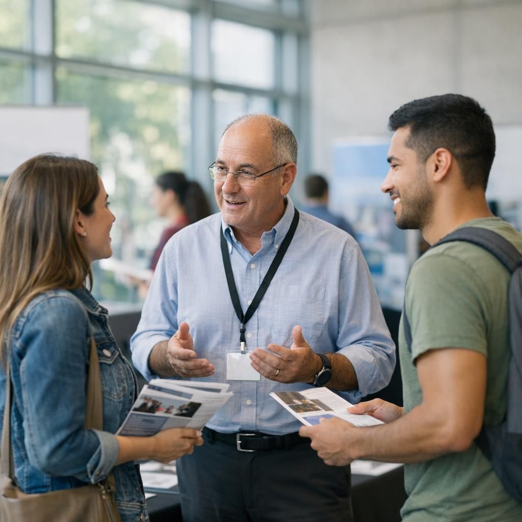Étudiants devant un salon de l’orientation